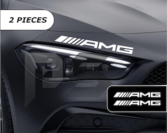 Juego de 2 calcomanías de vinilo premium AMG de 11" para panel de carrocería, capó, capó delantero, franjas inferiores de las puertas, logotipo, emblema e insignia. 4 opciones de color.