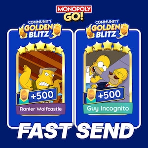 PEGATINA GOLDEN BLITZ - Ranier Wolfcastle - Tarjeta Oro de Monopoly Go Guy Incognito - Envío rápido