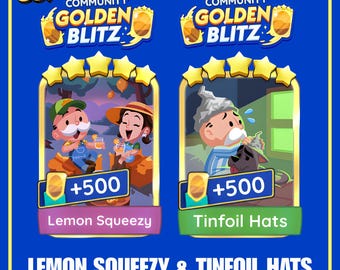 ADESIVO GOLDEN BLITZ - Lemon Squeezy - Tinfoil Hats - Carta Monopoly Go Gold - Spedizione rapida