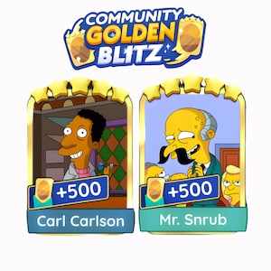 GOLDEN BLITZ STICKER Monopoly Go Gold Card Carl Carlson & Mr. Snrub