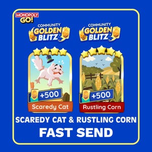 GOLDEN BLITZ STICKER - Rustling Corn - Scaredy Cat - Monopoly Go Gold Card - Fast Send