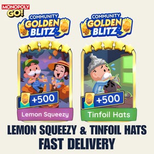 GOLDEN BLITZ STICKER Monopoly Go Gold Lemon Squeezy & Tinfoil Hats