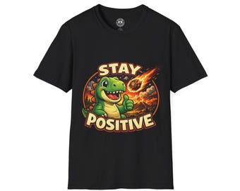 Camiseta retro de T-Rex con el pulgar hacia arriba / Camiseta de dinosaurio caótico "Mantente positivo"