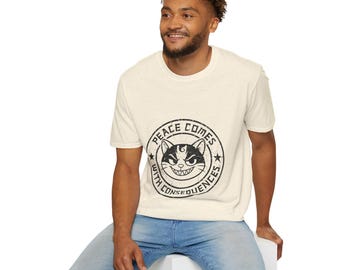 Peace Comes With Consequences-T-shirt, retro Cat-afbeelding, uniseks T-shirt