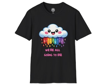 Camiseta Kawaii con Nube Sonriente / Estampado Arcoíris de la Perdición, Terror Existencial