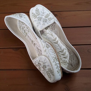 White Zari Work Jutti: Handcrafted Leather Indian Shoes