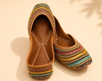 Handcrafted Multicolor Embroidered Jutti for Women | Traditional Indian Mojari Flats