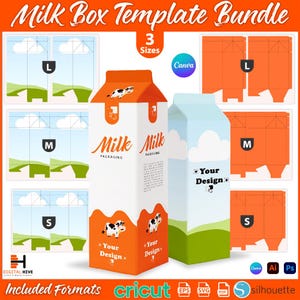 Milk Box Template, Milk Box Mockup, Milk Box SVG, Canva Editable, Party Favour, Editable Milk Carton, Liquid Storage Box, Packaged Milk Box