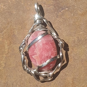 Rhodochrosite silver pendant unique
