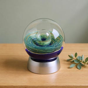 Glass Jellyfish Sculpture | Blown Art Glass Ocean Paperweight | Marine Life Aquatic Desk Decor | Unique Coastal Home Office Tabletop Ornamen