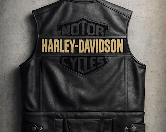 Genuine Leather embroidered logo  Biker Vest: Handmade Motorcycle Club Gear, Harley, Custom Sizing