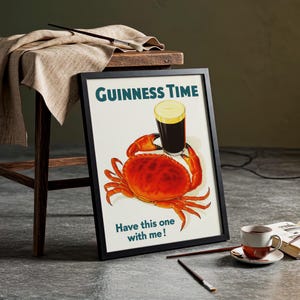 Vintage Guinness Poster -  Crab Printable Wall Art - Retro Beer Ad Print Reproduction | Funny Irish Pub Decor