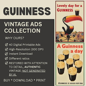 Vintage Guinness Wall Art Ads: Retro Beer Poster Art Collection 40 Prints Digital Download Bundle (Digital Download) image 2