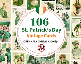 106 Vintage St. Patrick's Day Greeting Cards Bundle - Non-AI Authentic Irish Ephemera (Digital Download)
