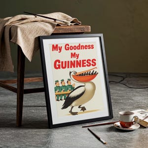 Guinness Pelican Poster, Printable Wall Art Vintage Irish Pub Decor, Digital Download, Guinness Ad Print 2:3 ratio
