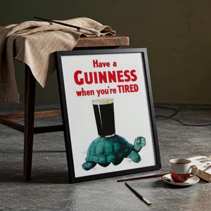 Vintage Guinness Turtle Poster – Retro Beer Ad Reproduction, Funny Irish Pub Print, Guinness Wall Art for Kitchen, Bar, or Man Cave Decor