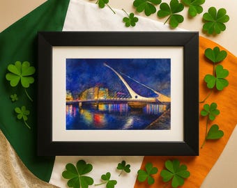 Lámina de acuarela del puente de Samuel Beckett – Decoración de pared de Dublín - Regalo irlandés (Descarga digital)