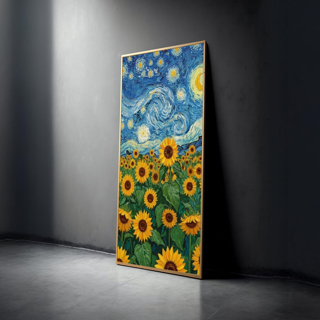 Starry Night Sky With Sunflower Field Canvas, Vibrant Floral Wall Art ...