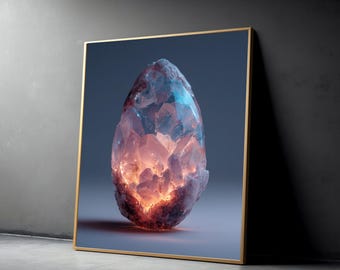 Glowing Crystal Geode Canvas Wall Art, Illuminated Gemstone Decor, Mystical Light Effect, Abstract Nature Canvas, Modern Home Decoration