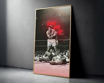 Muhammad Ali Boxing Canvas Art, Never Give Up Motivational Wall Decor, Sports Inspirational Canvas, Legendary Fighter Poster, Athletic Home