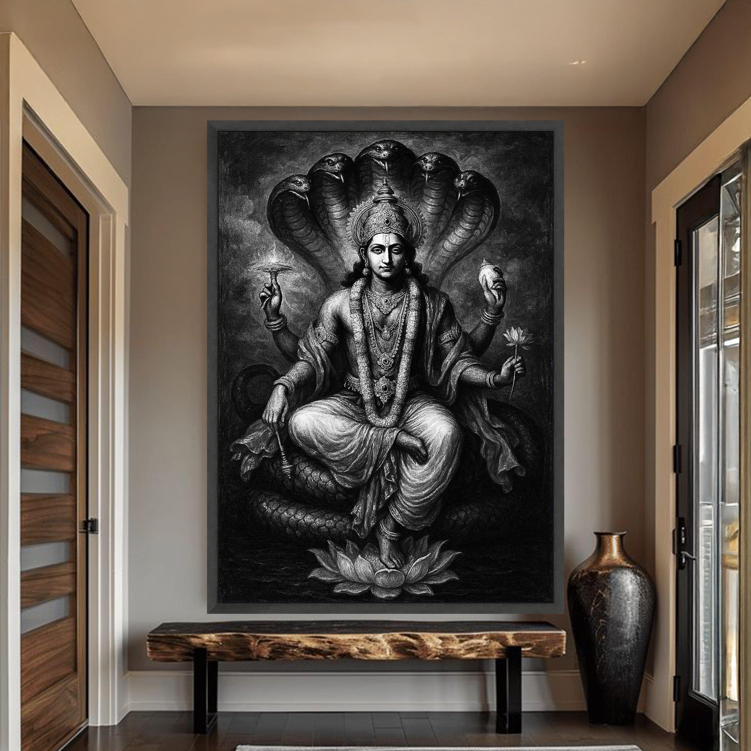 Lord Vishnu Canvas Wall Art, Hindu God Painting, Mythological Decor ...