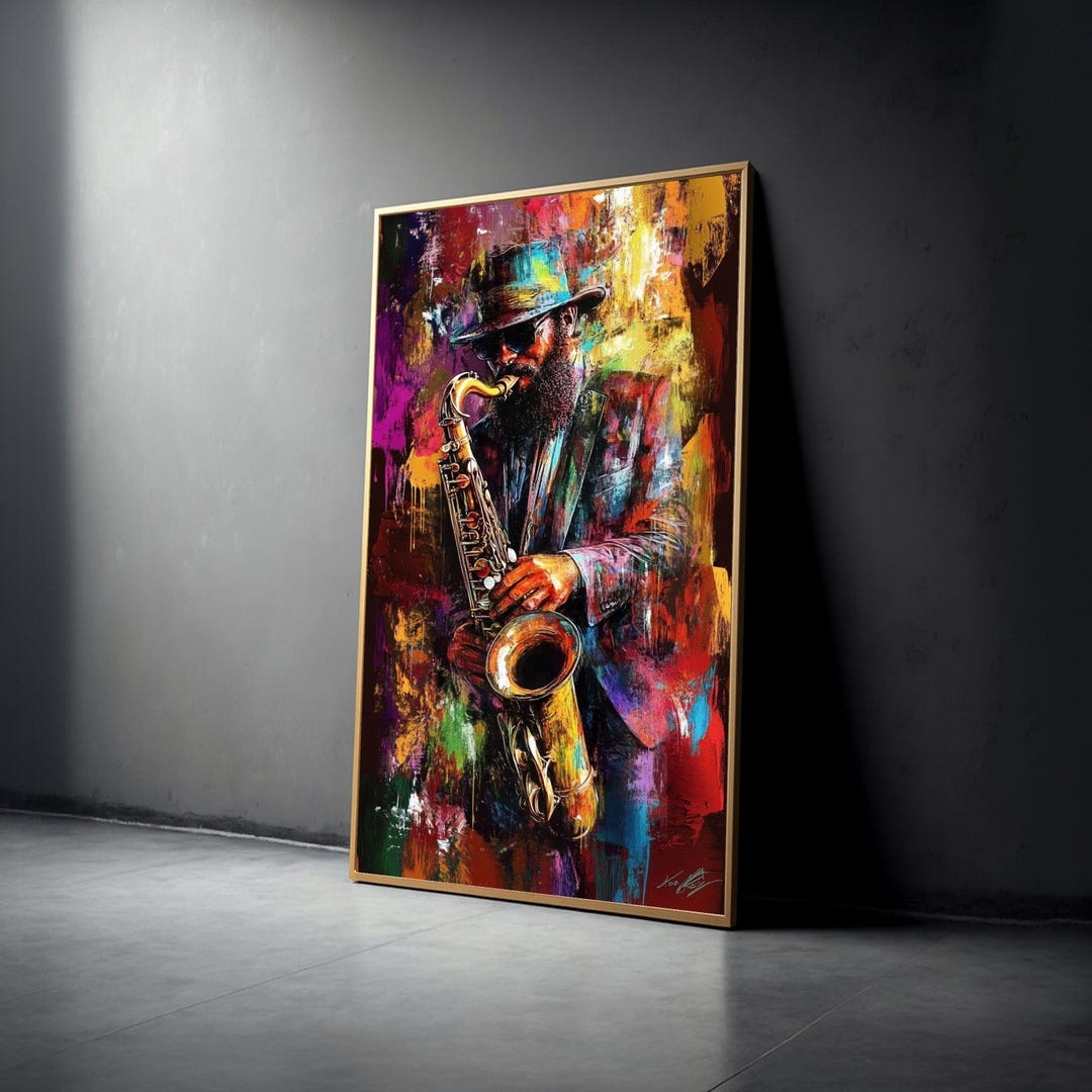 Vibrant Jazz Saxophonist Canvas, Colorful Music Wall Art, Abstract ...