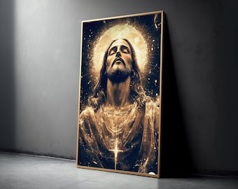 Radiant Jesus Christ Portrait Canvas, Spiritual Religious Wall Art, Divine Light Halo Design, Inspirational Christian Canvas Decor