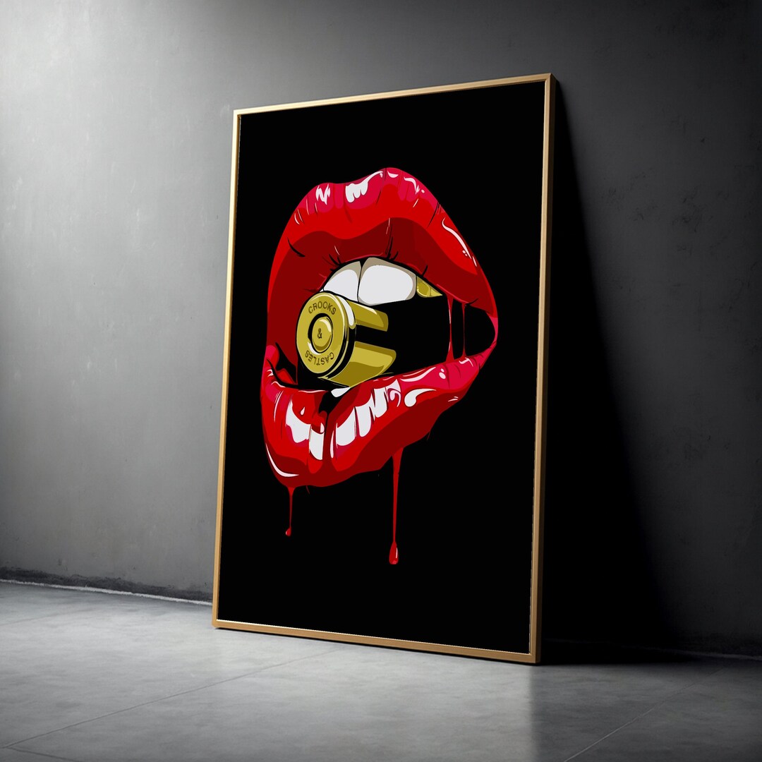 Bold Red Lips With Bullet Canvas, Pop Art Wall Decor, Modern Graphic ...
