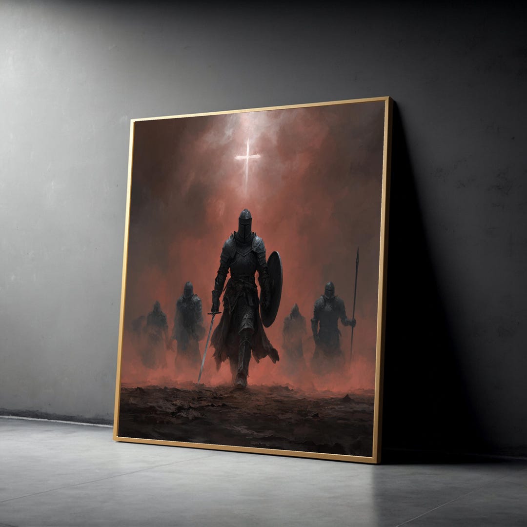 Dark Medieval Knight Canvas Wall Art, Crusader Armor Painting, Gothic ...