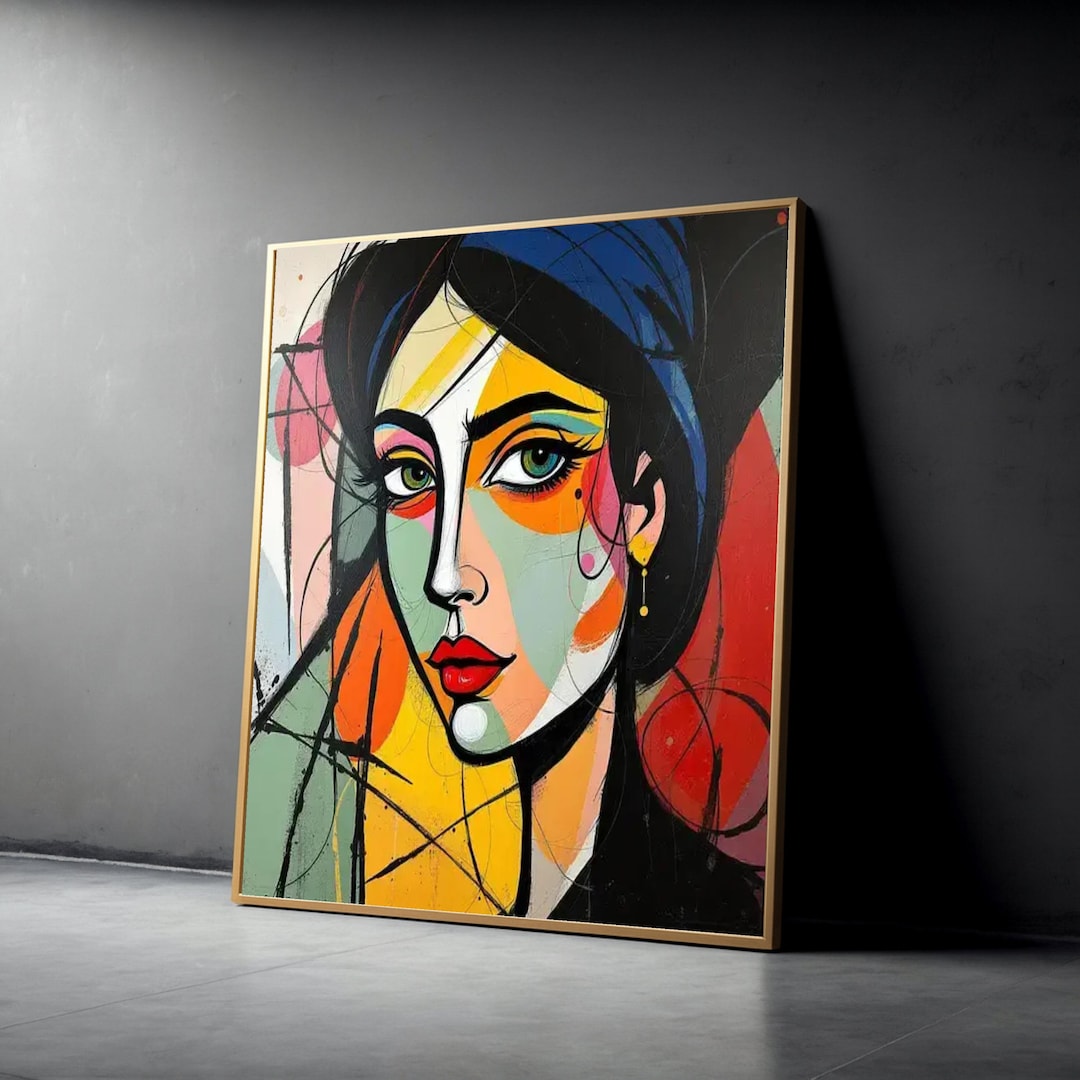 Abstract Colorful Portrait Canvas, Modern Woman Face Wall Art ...