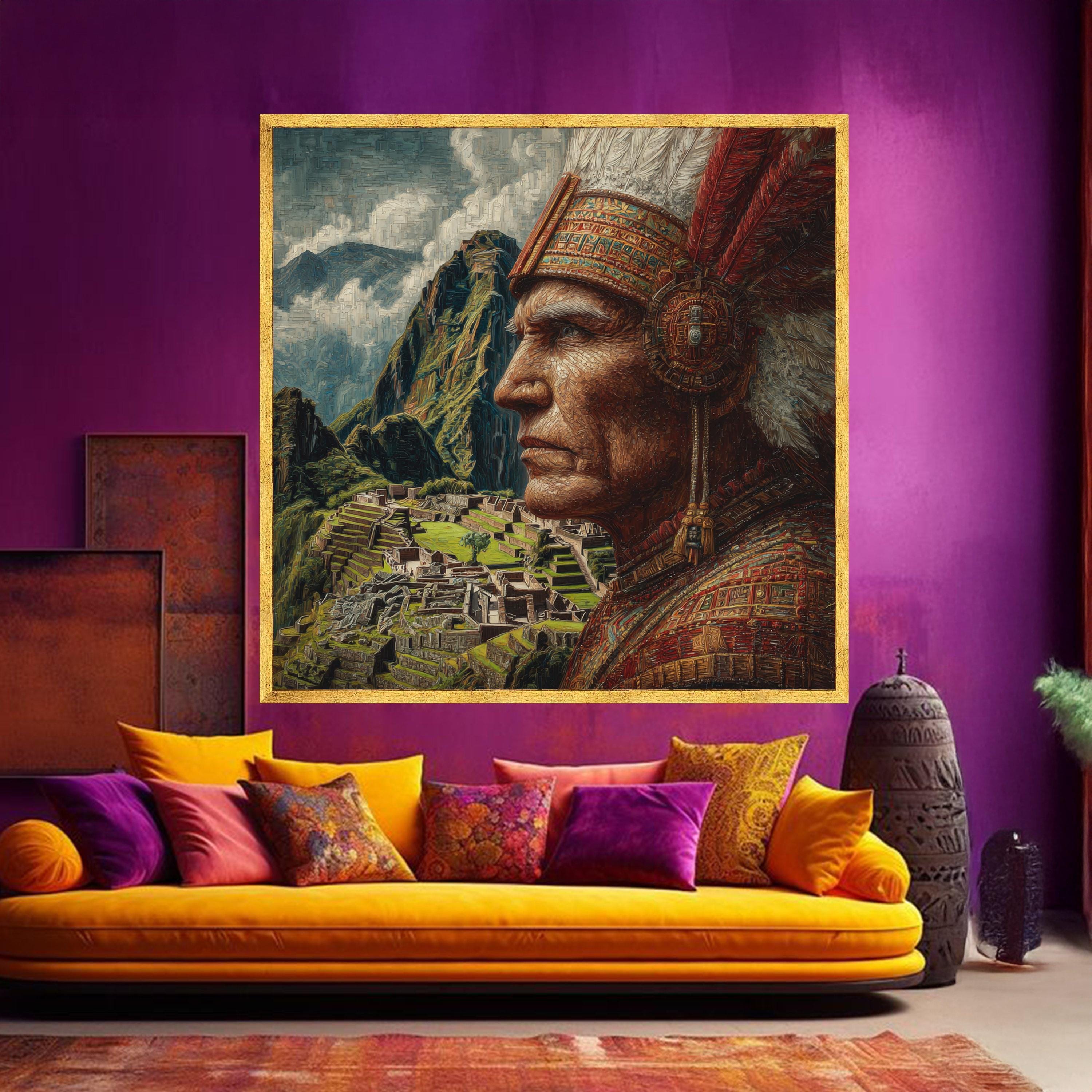 Traditional Incan Graphics Incan Warrior Profile, Machu Picchu Canvas, Ancient Andean Culture Wall ...