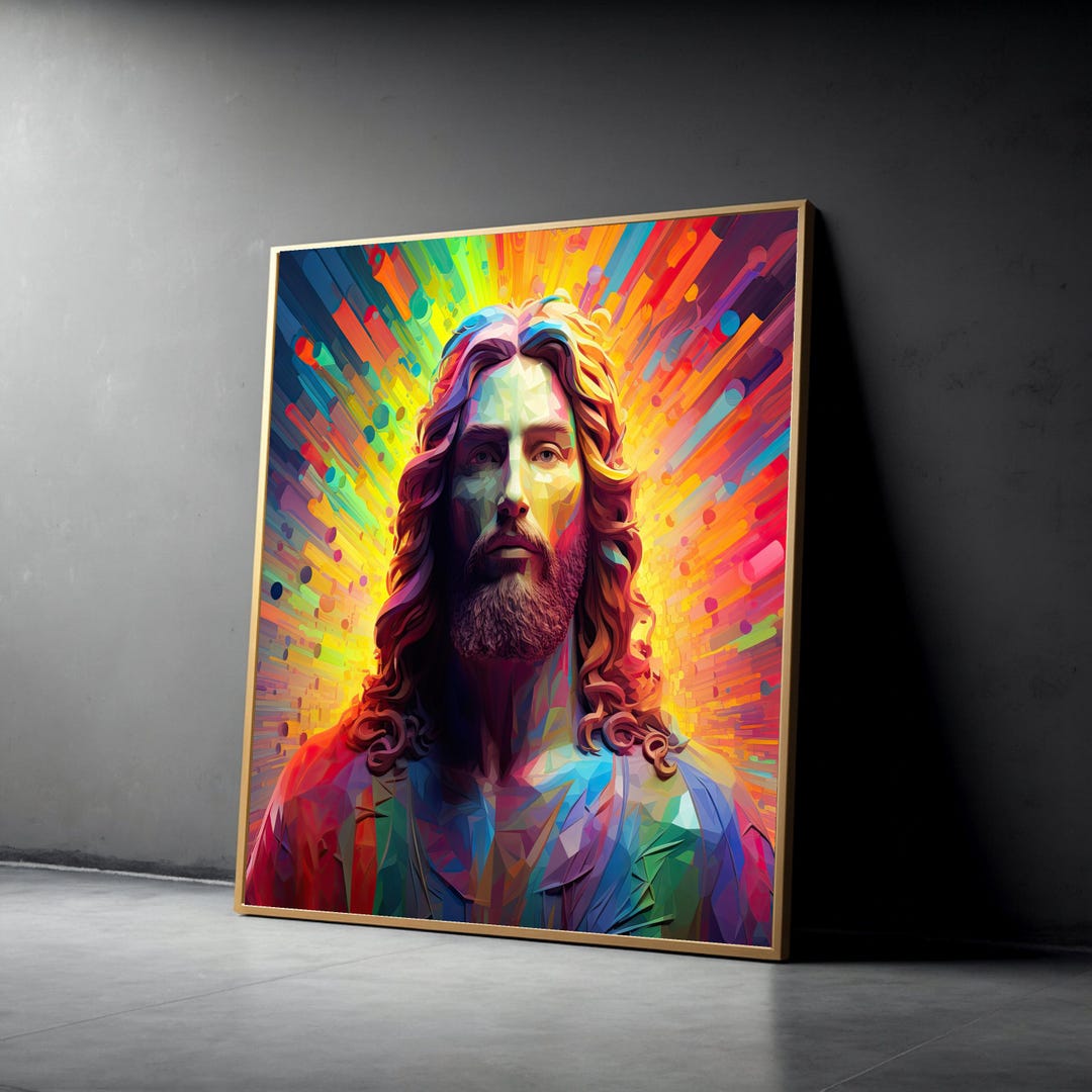 Vibrant Jesus Portrait Canvas, Colorful Religious Wall Art, Spiritual ...