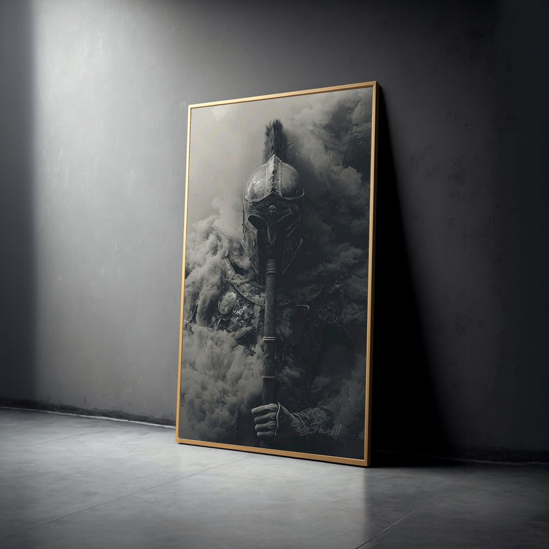Dark Warrior Knight Canvas Wall Art, Medieval Armor With Helmet ...