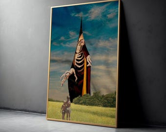 Surreal Skeleton Cloak, Spooky Gothic Canvas Art, Dark Fantasy