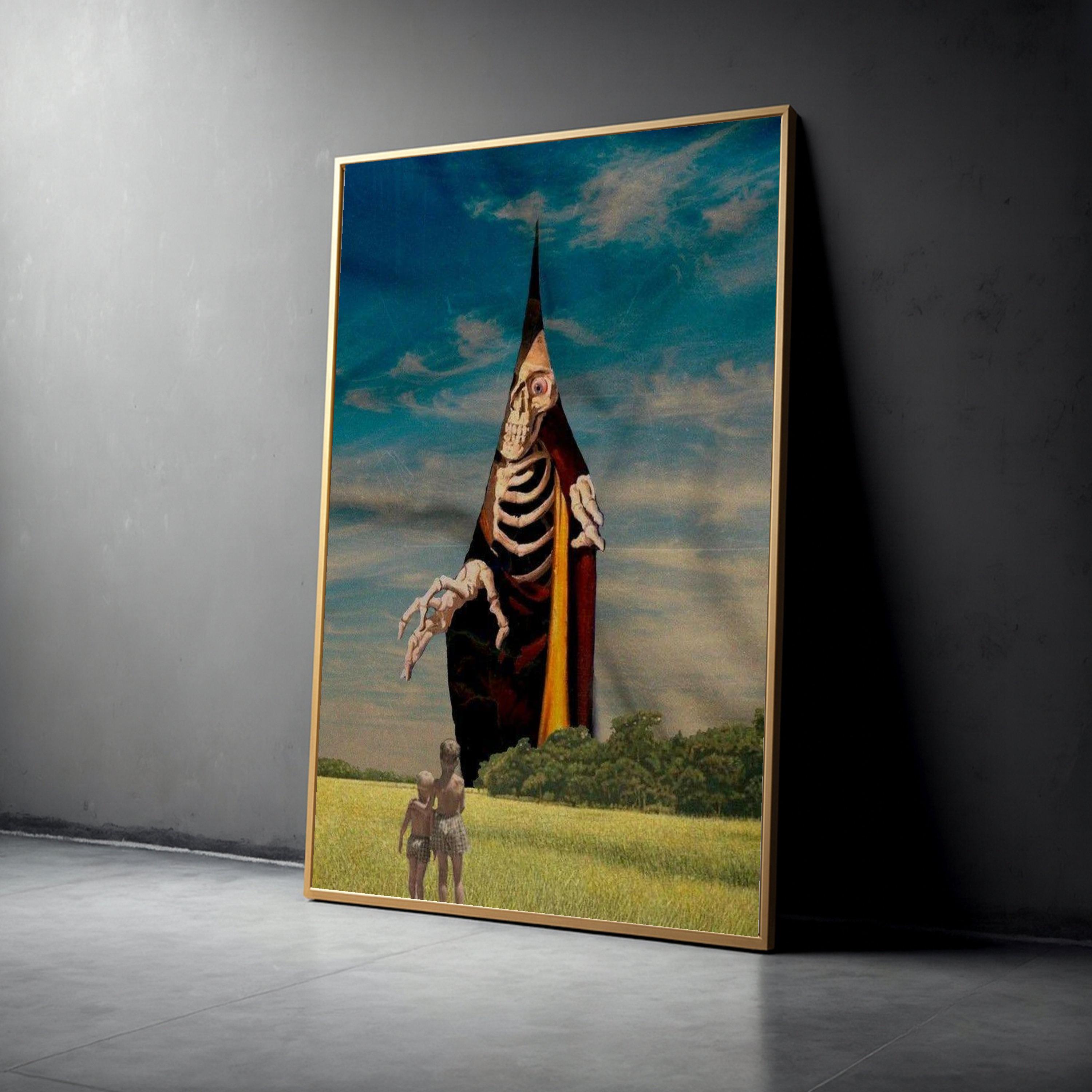 Surreal Skeleton Cloak, Spooky Gothic Canvas Art, Dark Fantasy