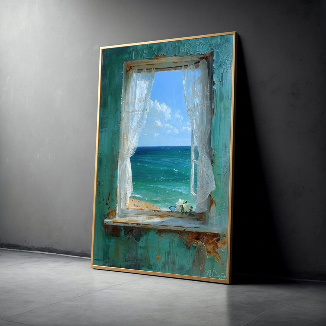 Ocean View From Vintage Window Canvas, Seascape Wall Art, Coastal Home ...