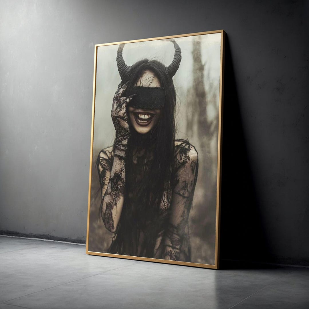 Gothic Woman With Horns and Lace Dress Canvas, Dark Fantasy Portrait ...