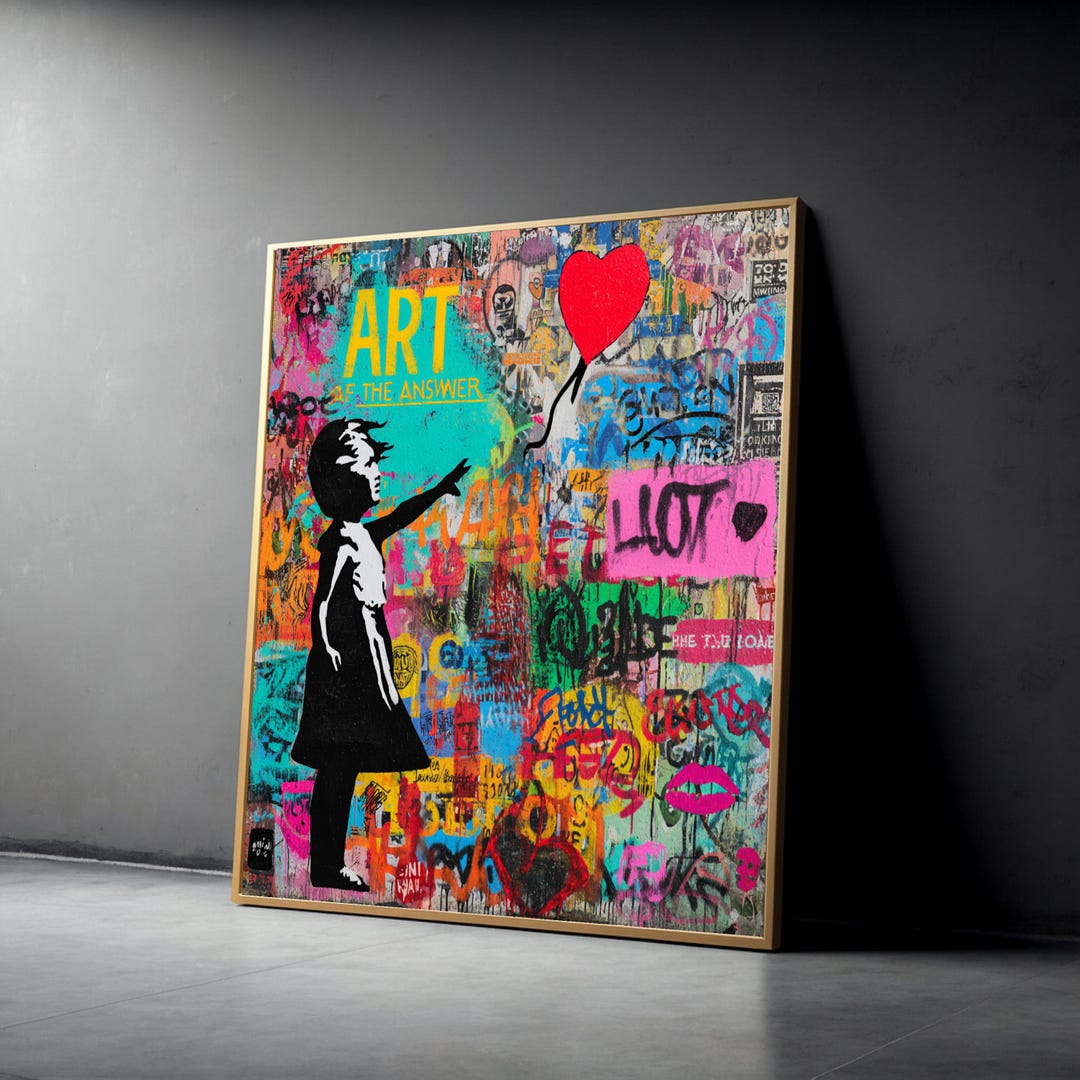 Colorful Graffiti Street Art Canvas, Urban Wall Art With Girl and Heart ...