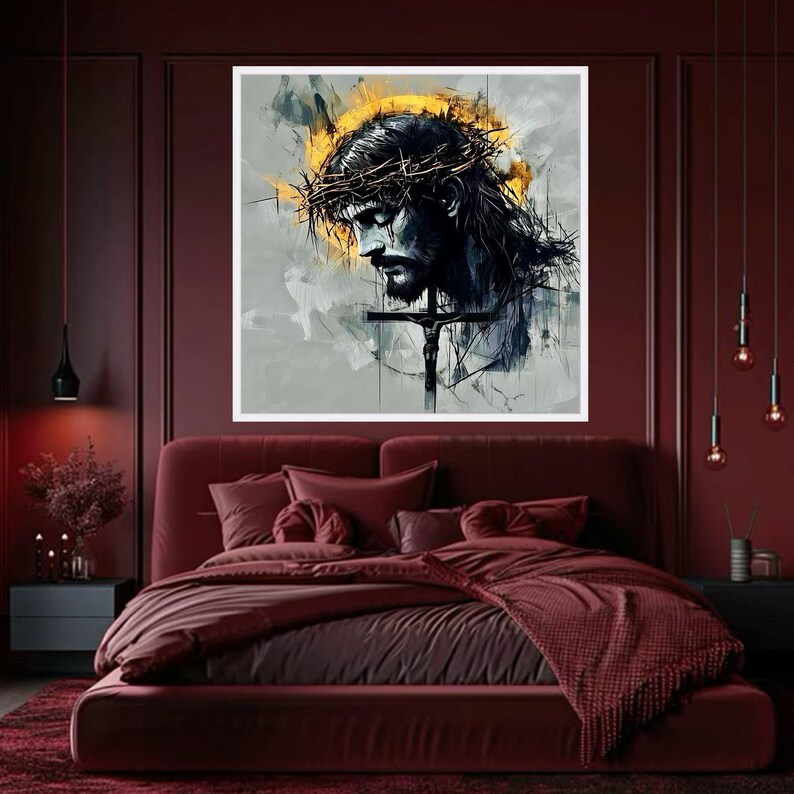 Jesus Christ Crown of Thorns Canvas, Religious Wall Art, Christian ...