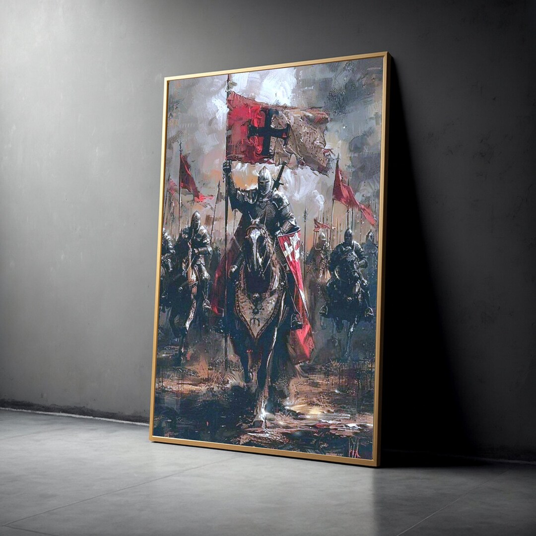 Medieval Knight Warriors Canvas, Crusader Horseback Battle Art ...