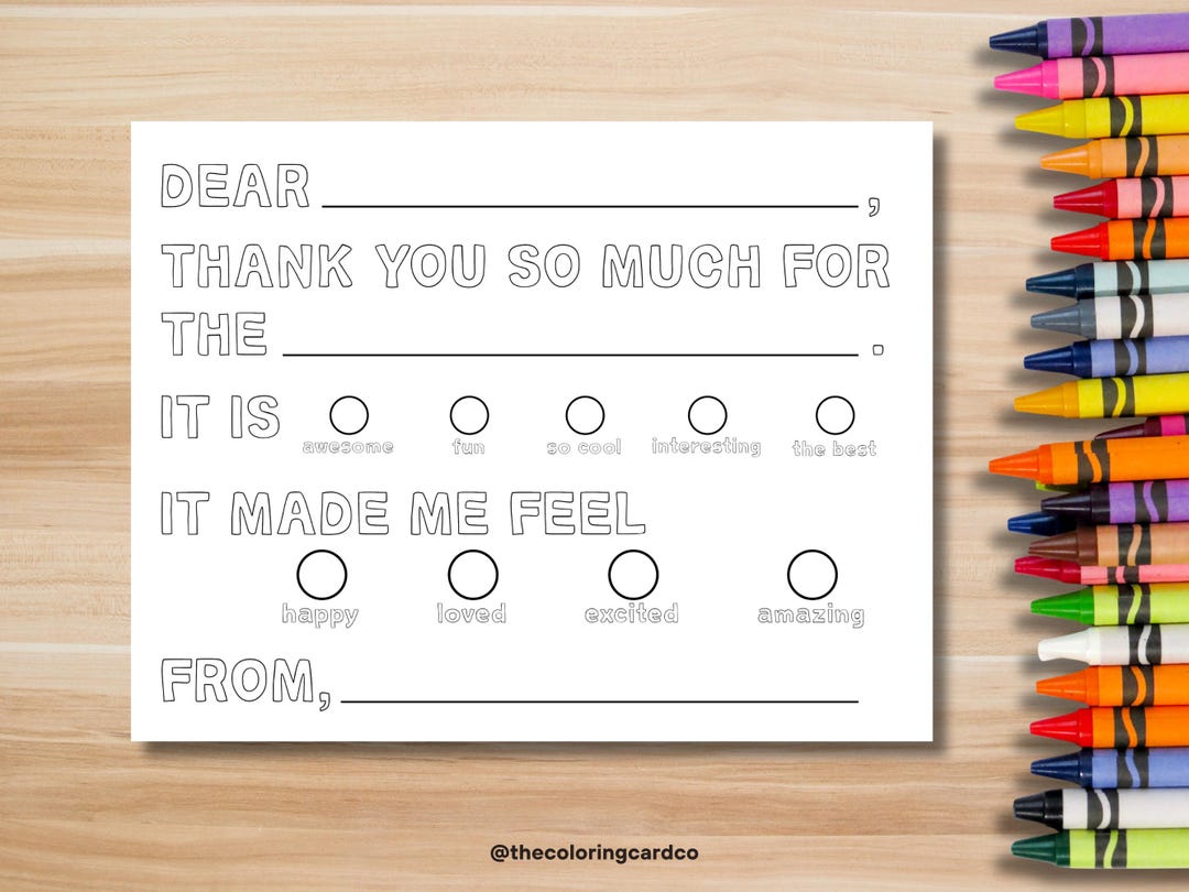 Printable Thank You Coloring Card Template for Kids - DIY Thank You ...