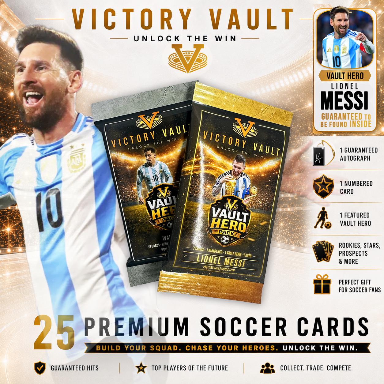 Messi Vault Hero Pack | 25 Soccer Cards Lot | Guaranteed Auto +