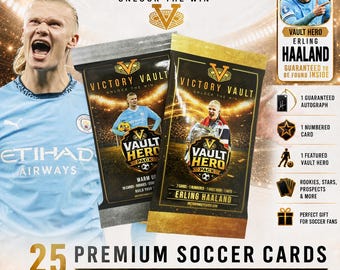 Haaland Vault Hero Lot | 25 Soccer Cards | Guaranteed Auto + Numbered Card