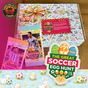 24 Soccer Egg Hunt Packs – Easter Soccer Cards Gift, 100+ Cards, 3 Autographs, 1 Patch, Mystery Packs for Kids