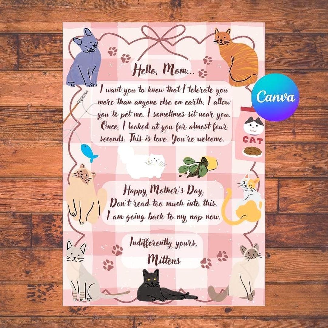 Mothers Day Card From the Cat | Funny Printable Card | Cat Mom Gift ...