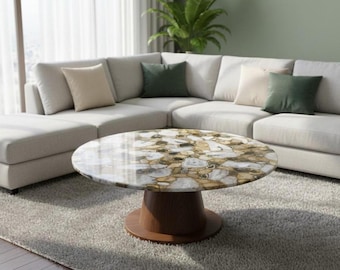 Handmade Agate Stone Coffee Table | Gemstone Slice Centerpiece