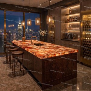 Backlit Honey Orange Onyx Countertop: Custom Stone Slab for Luxury Kitchens