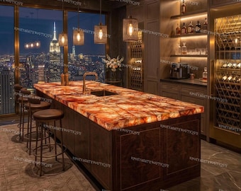 Backlit Honey Orange Onyx Countertop: Custom Stone Slab for Luxury Kitchens