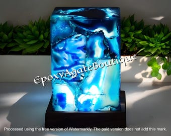 Blue Agate Nightstand Lamp: Handcrafted Crystal Accent Light