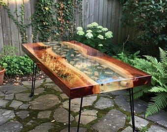 Handmade Live Edge Walnut Wood River Table | Epoxy Resin Centerpiece